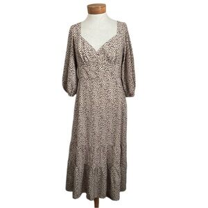 NWT Lush Cheetah Print Cream Brown Retro Flow Sleeves Open Back Peasant Dress